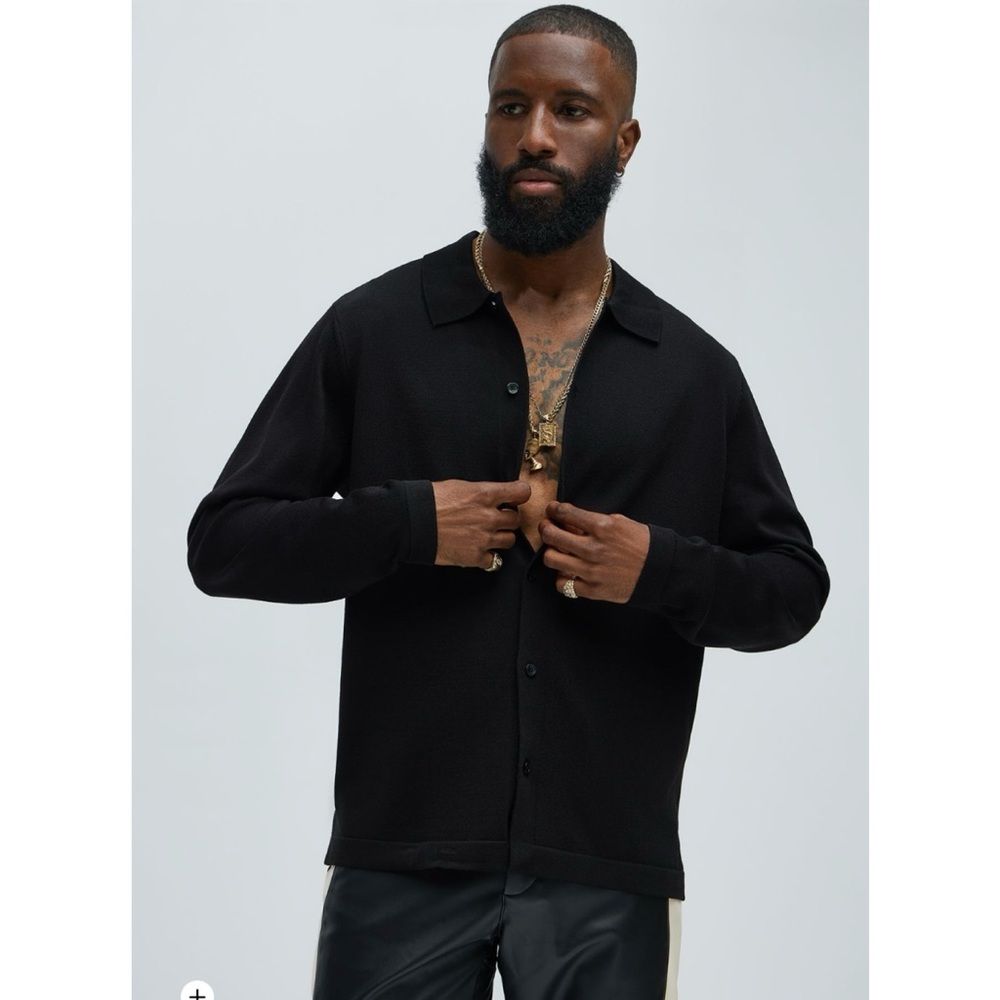Lightweight Polo Cardigan - Black